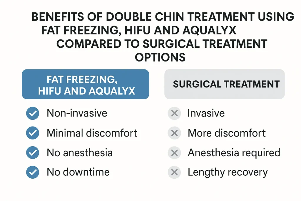 Graphic about the benefits of double chin treatment Gateshead - from LA LIPO