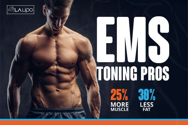 Graphic of man with toned body showing the benefits of LA-EMS Body Sculpting Gateshead treatment