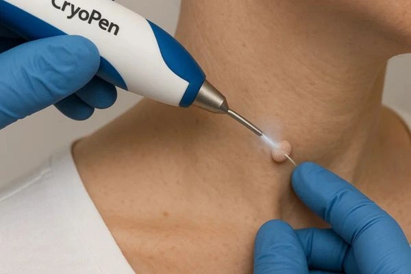 Person receiving Cryotherapy skin tag removal Gateshead