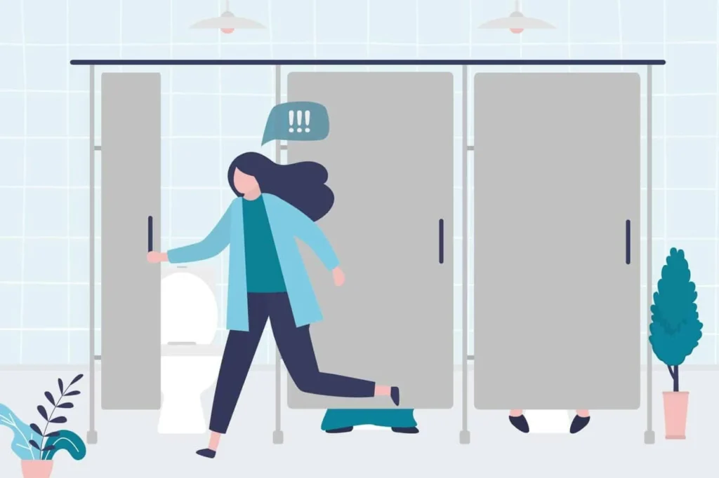 graphic of Urine incontinence Gateshead woman running to the toilet.