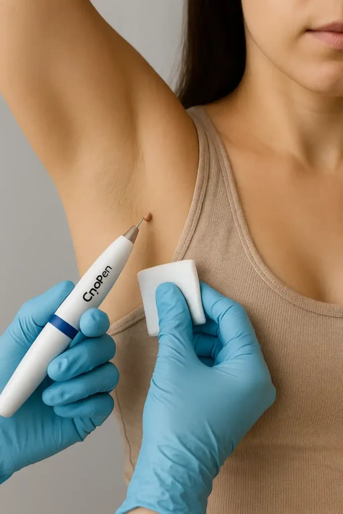 woman having cryopen to remove underarm skin tags Gateshead
