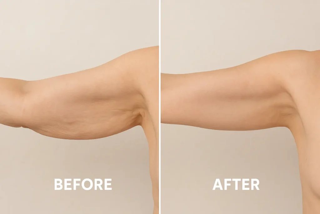 Picture of LA LIPO Gateshead before and after results of skin tightening treatment on the upper arms.