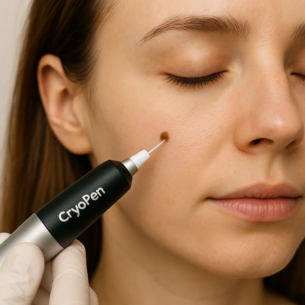 woman receiving facial mole removal Gateshead using cryopen 